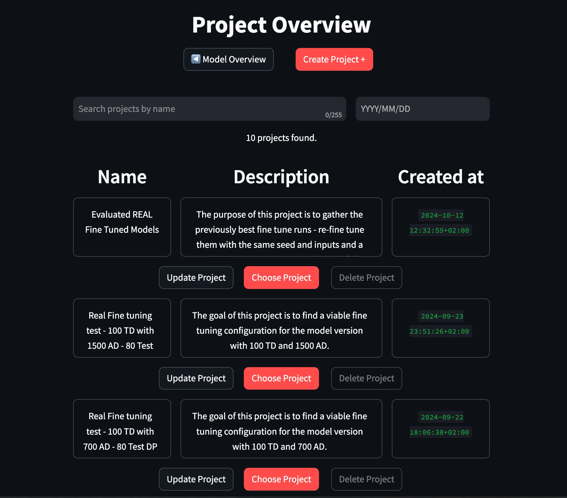 Application main menu