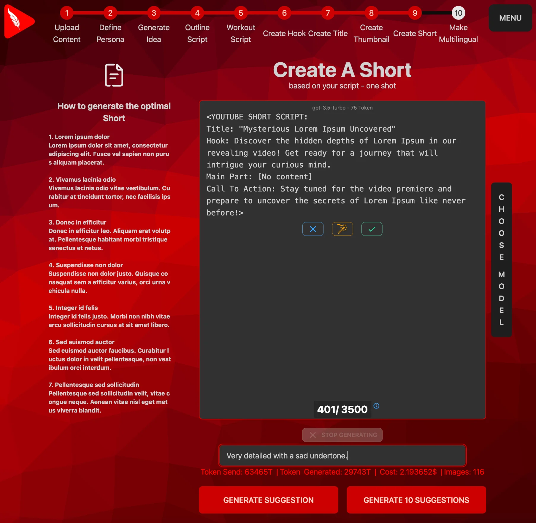 Interactive AI chat to create a short script