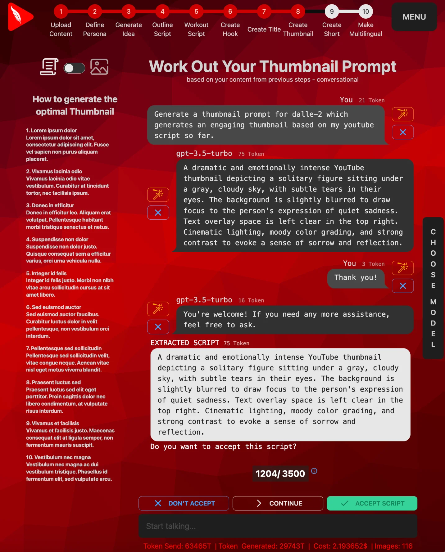 Interactive chat window to create a thumbnail prompt via AI