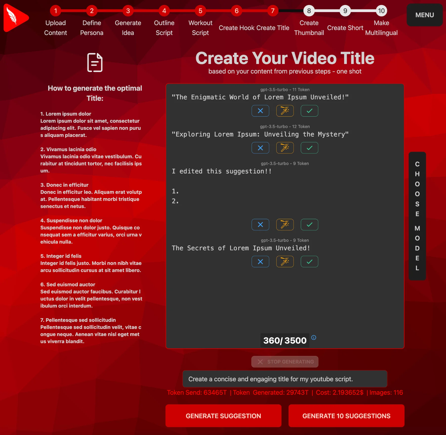 Interactive chat window to create a title via AI