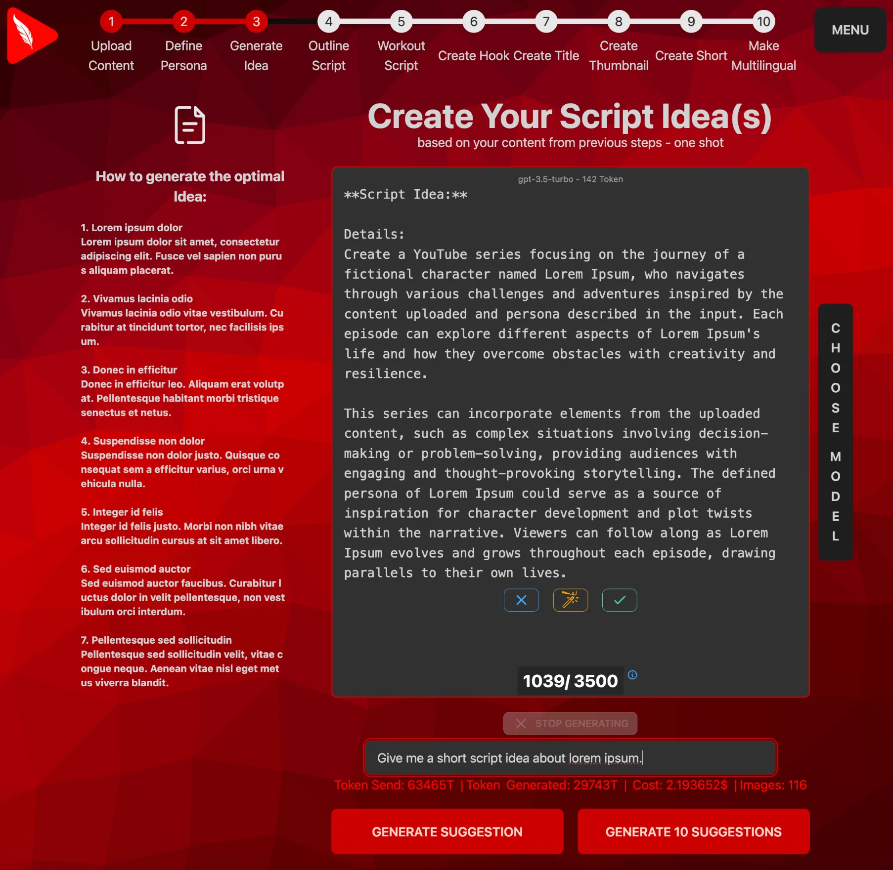 Interactive chat window for idea generation with AI