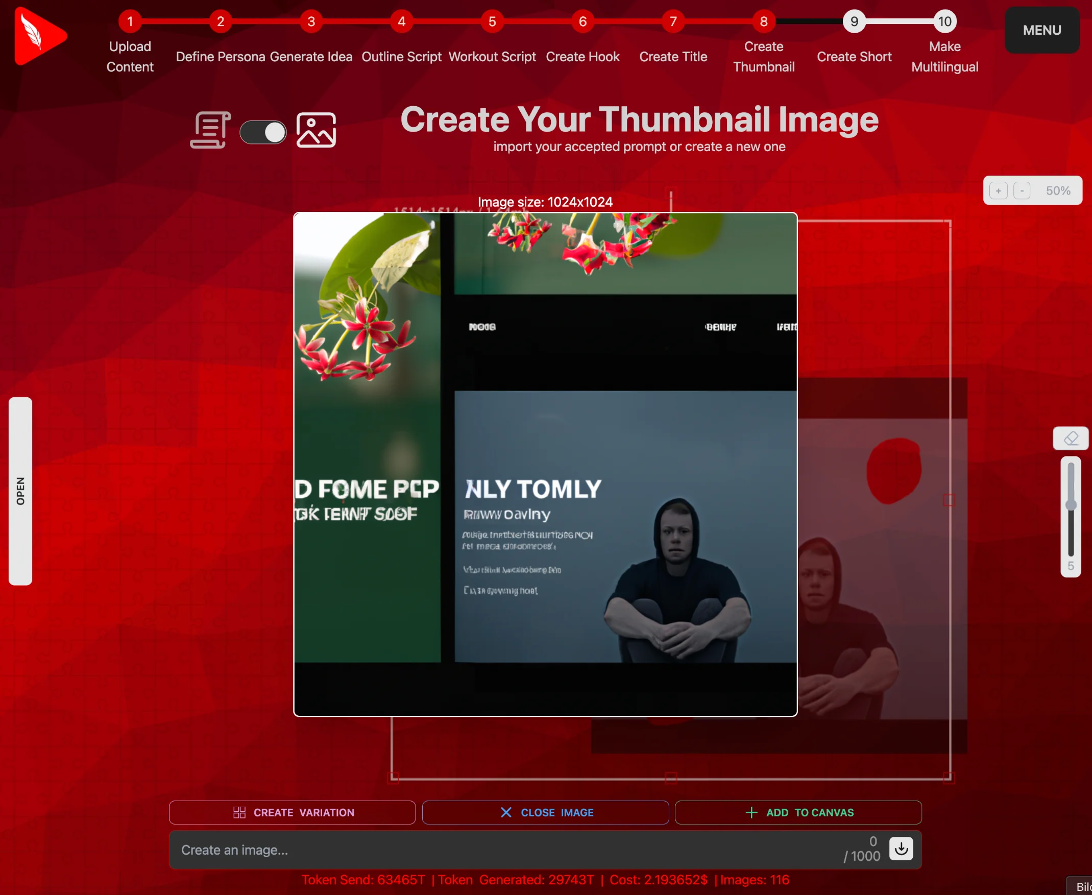 Inbuilt image editor showing the option to hide the sidebar menu to increase the canvas UI elements and size dynamically